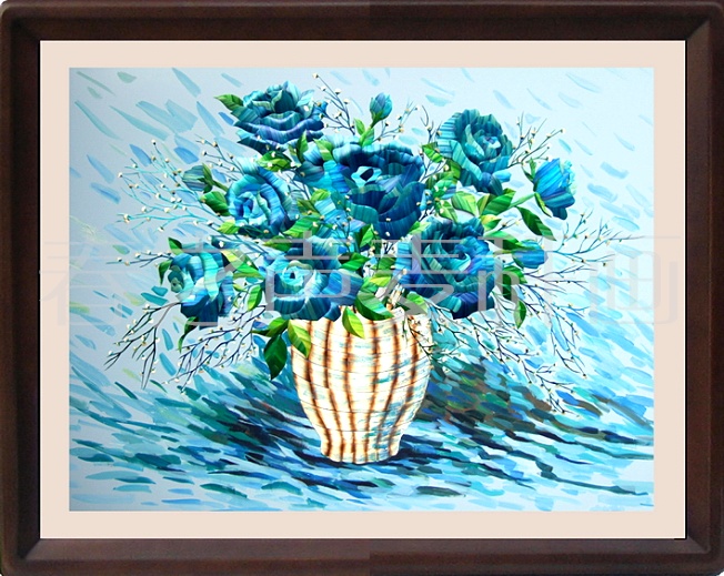 <蓝玫瑰>麦秆画