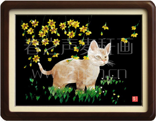 麦秆画装饰画猫