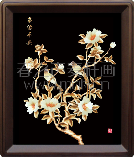 麦秆画装饰画茶语平安