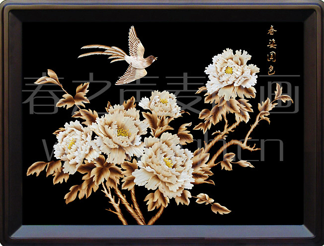 装饰画麦秆画春姿国色