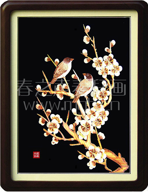 装饰画麦秆画双雀
