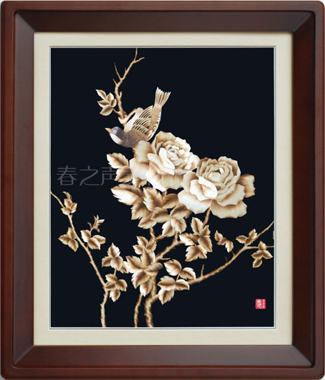 装饰画麦秆画月季花雀
