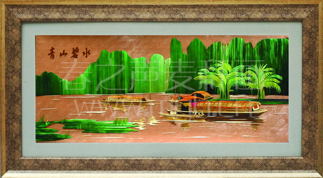 麦秆画装饰画青山碧水