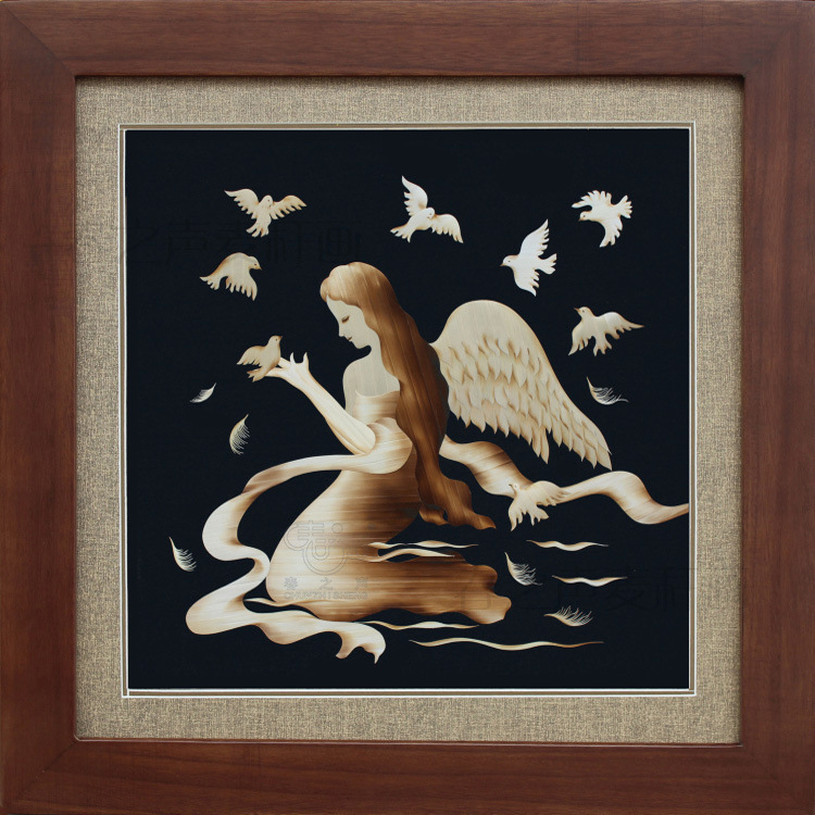 麦秆画手工艺品装饰画问鸟