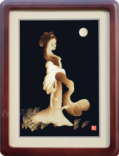 装饰画麦秆画手工艺品貂蝉拜月