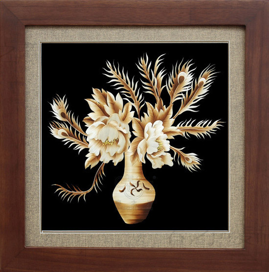 装饰画芯麦秆画手工艺品孔雀尾