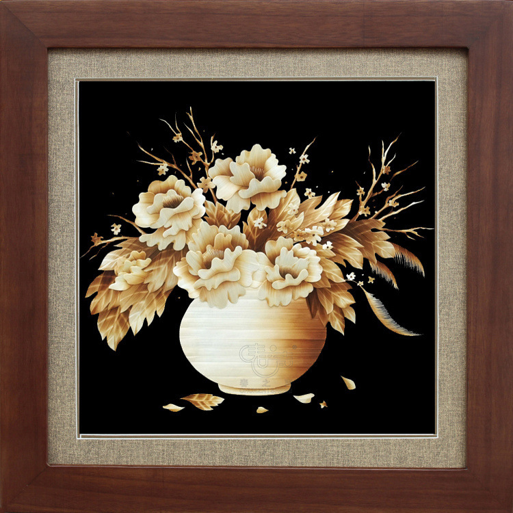 装饰画芯麦秆画手工艺品牡丹