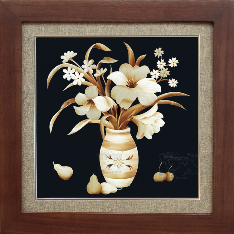 装饰画芯麦秆画手工艺品百合