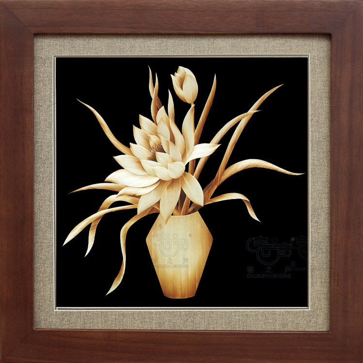 装饰画芯麦秆画手工艺品莲