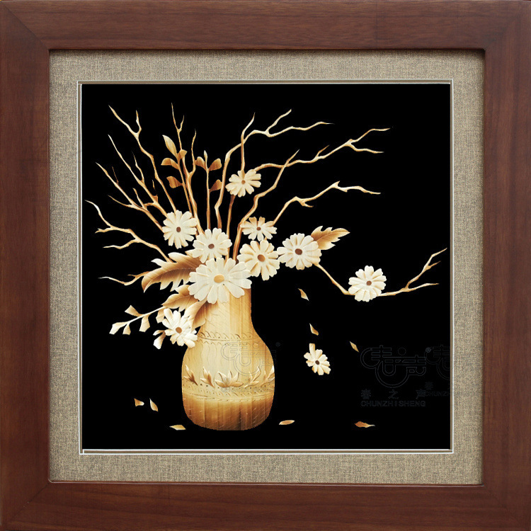 装饰画芯麦秆画干枝菊