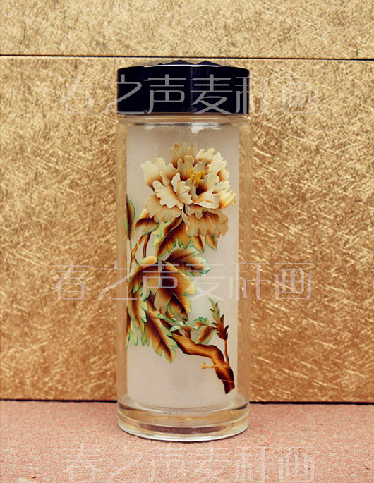 麦秆画创意礼品水杯牡丹
